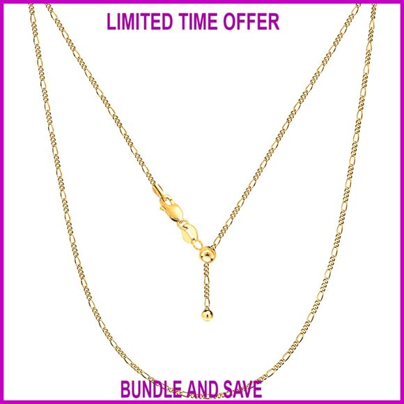 925 Sterling Silver Figaro Chain Necklace Adjustable 14-24 Inch